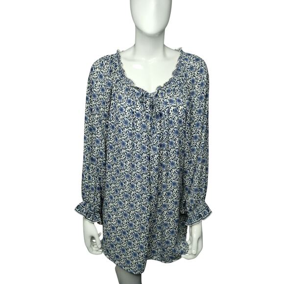 Max Studio Womens 2X Boho Flowy Peasant Floral Top Smocked Balloon Sleeve Flowy - Picture 1 of 11